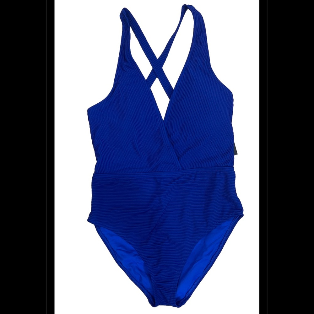 La Blanca Sin-Sation Surplice Over the Shoulder One-Piece Blue Size 12 5586